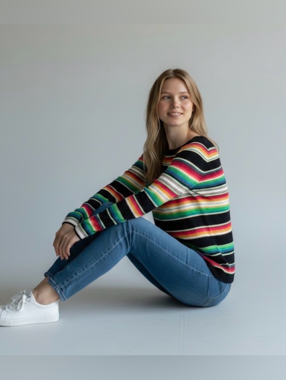 Lauren Ralph Lauren Striped Multicolor Cotton Linen Blend Sweater Size M